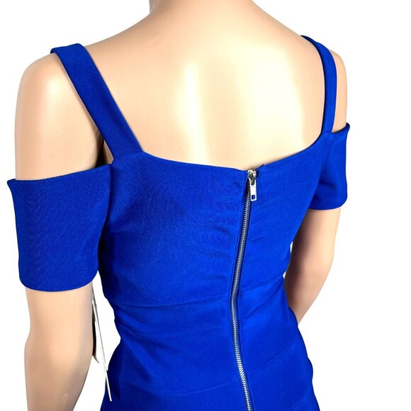 Honey And Rosie Royal Blue Off-Shoulder Gown Sweetheart Neckline & Slit NWT - Picture 8 of 13